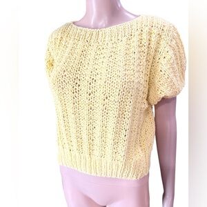 Vintage Handmade yellow cable crochet knit chunky slouchy sweater Size L